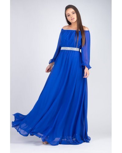 Rochie lunga albastra din voal cu maneca lunga Cinderella Rochii lungi, Rochie lunga albastra din voal cu maneca lunga Cinderella - jojofashion.ro