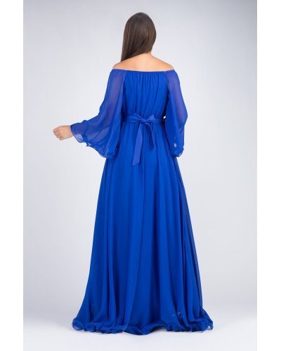 Rochie lunga albastra din voal cu maneca lunga Cinderella Rochii lungi, Rochie lunga albastra din voal cu maneca lunga Cinderella - jojofashion.ro