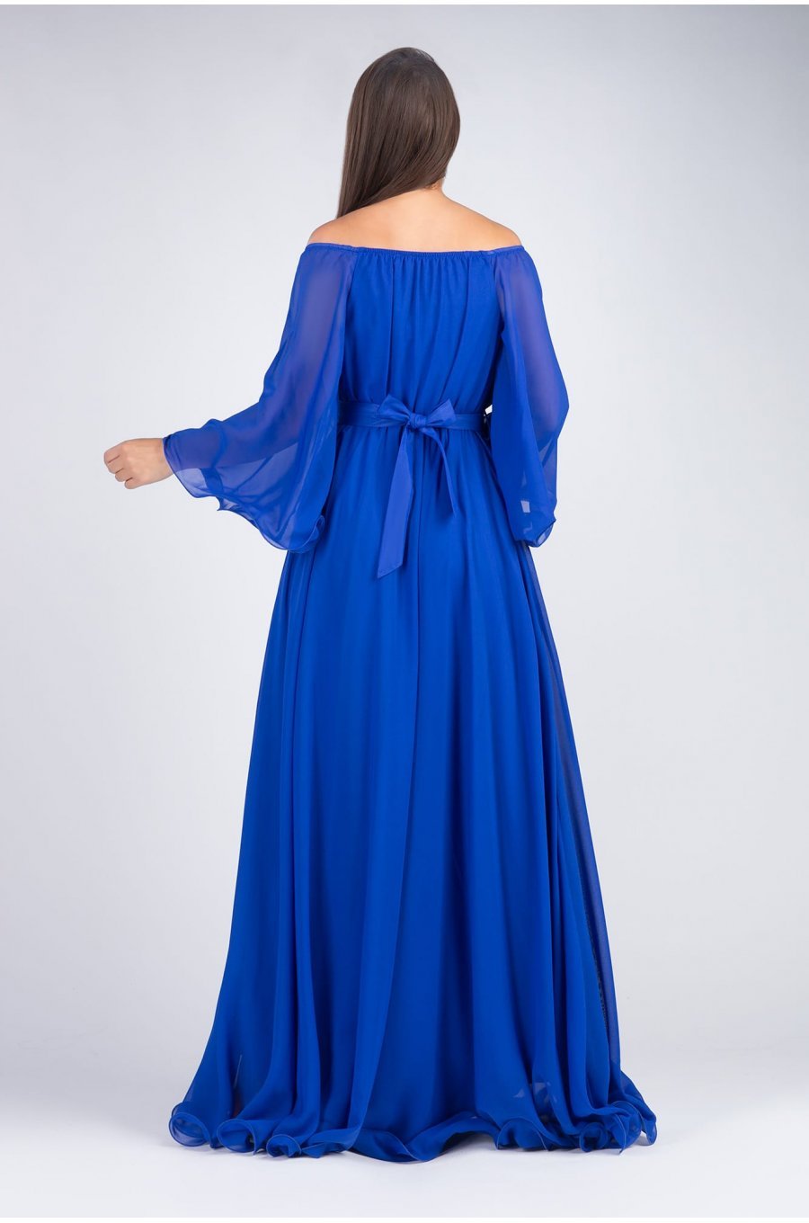 Rochie lunga albastra din voal cu maneca lunga Cinderella 2 - jojofashion.ro