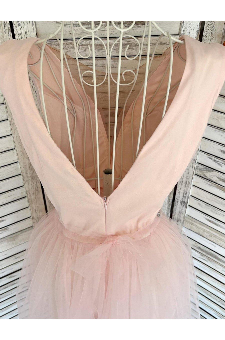 Rochie de ocazie eleganta scurta din tul roz pastelat Adelya 2 - jojofashion.ro