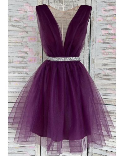 Rochie de ocazie eleganta scurta baby doll tul mov Adelya Rochii de Ocazie Elegante, Rochie de ocazie eleganta scurta baby doll tul mov Adelya - jojofashion.ro