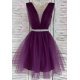 Rochie de ocazie eleganta scurta baby doll tul mov Adelya 2 - jojofashion.ro