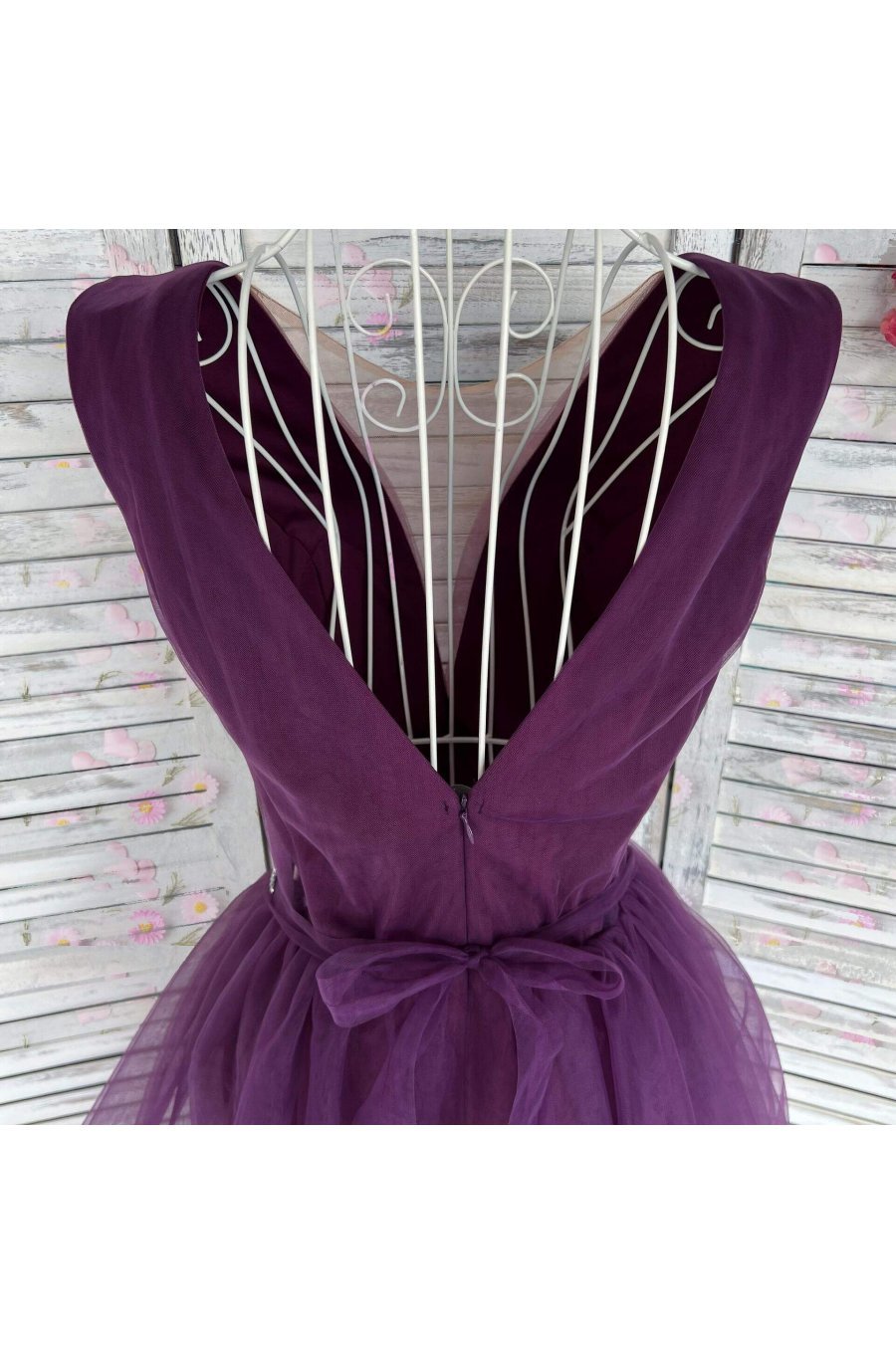 Rochie de ocazie eleganta scurta baby doll tul mov Adelya 2 - jojofashion.ro