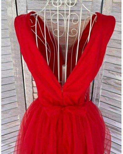 Rochie de ocazie eleganta scurta tul rosie baby doll Adelya Rochii rosii, Rochie de ocazie eleganta scurta tul rosie baby doll Adelya - jojofashion.ro