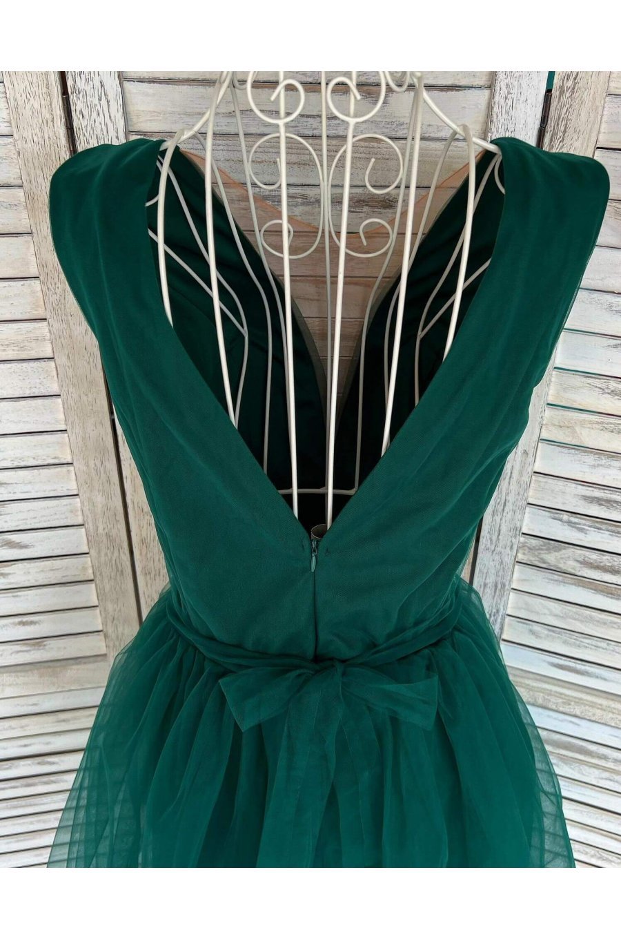 Rochie de ocazie eleganta scurta tul verde smarald baby doll Adelya 2 - jojofashion.ro