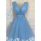 Rochie de ocazie eleganta scurta tul bleu baby doll Adelya 2 - jojofashion.ro