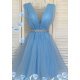 Rochie de ocazie eleganta scurta tul bleu baby doll Adelya 2 - jojofashion.ro