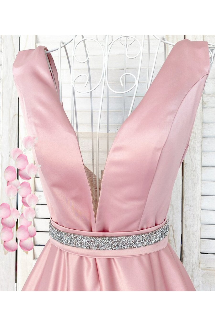 Rochie de ocazie eleganta lunga din tafta roz pal Carra 3 - jojofashion.ro