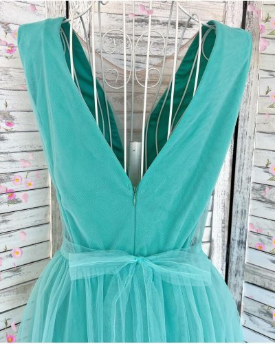 Rochie de seara eleganta lunga tul menta Adele Rochii lungi, Rochie de seara eleganta lunga tul menta Adele - jojofashion.ro