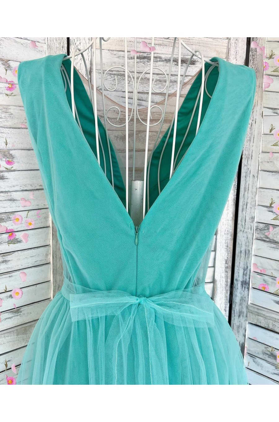 Rochie de seara eleganta lunga tul menta Adele 2 - jojofashion.ro