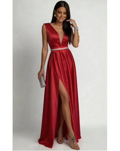 Rochie lunga rosie din tafta Carra - jojofashion.ro