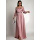 Rochie eleganta de ocazie lunga din satin roz pal cu maneca lunga vaporoasa Larisa  4 - jojofashion.ro