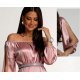 Rochie eleganta de ocazie lunga din satin roz pal cu maneca lunga vaporoasa Larisa  3 - jojofashion.ro