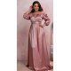 Rochie eleganta de ocazie lunga din satin roz pal cu maneca lunga vaporoasa Larisa  4 - jojofashion.ro