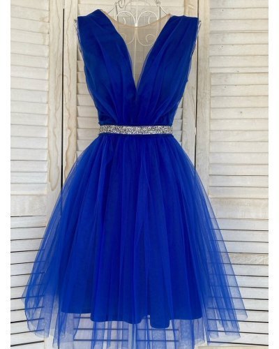 Rochie eleganta de ocazie scurta baby doll tul albastru electric Adelya Rochii de Ocazie Elegante, Rochie eleganta de ocazie scurta baby doll tul albastru electric Adelya - jojofashion.ro