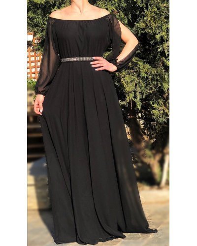 Rochie lunga neagra din voal vaporoasa Afrodita Rochii lungi, Rochie lunga neagra din voal vaporoasa Afrodita - jojofashion.ro