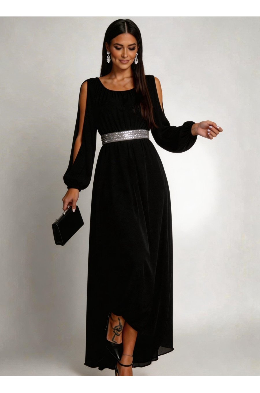 Rochie lunga neagra din voal vaporoasa Afrodita 3 - jojofashion.ro
