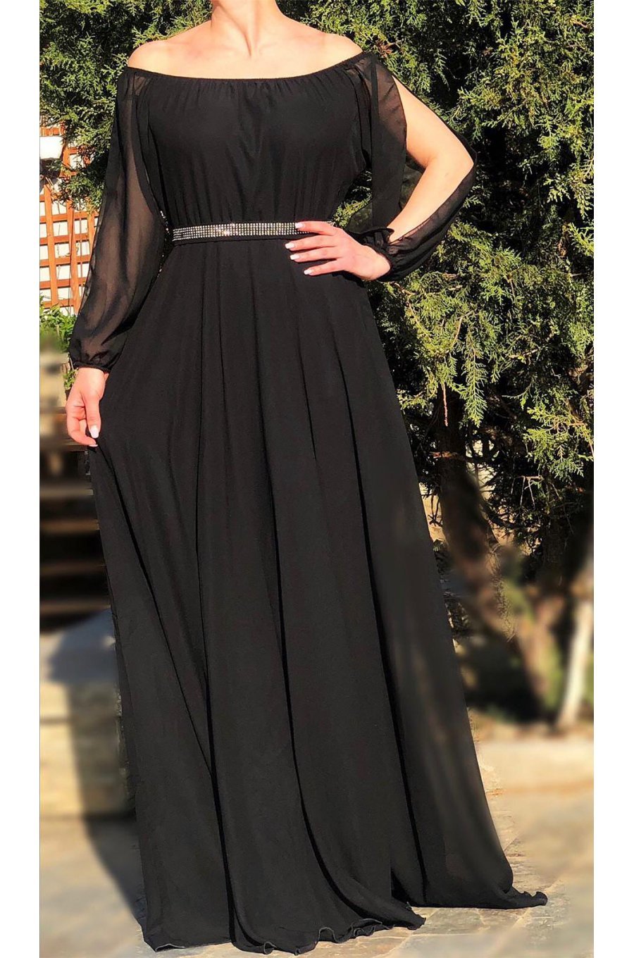 Rochie lunga neagra din voal vaporoasa Afrodita 1 - jojofashion.ro