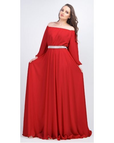 Rochie lunga rosie din voal cu maneca lunga Cinderella Rochii lungi, Rochie lunga rosie din voal cu maneca lunga Cinderella - jojofashion.ro