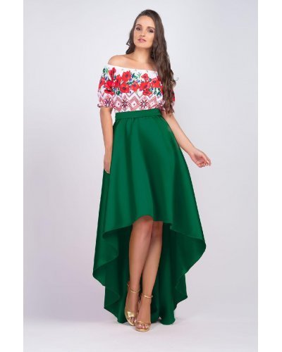 Rochie verde cu motive traditionale cu maci din tafta Byanca Rochii de vara, Rochie verde cu motive traditionale cu maci din tafta Byanca - jojofashion.ro