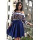 Rochie traditonala midi, din tafta albastra, cu maneca lunga, Alessa 2 - jojofashion.ro