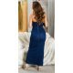 Rochie de blugi lunga, din bumbac, albastra, mulata, cu umerii goi, Bridde 3 - jojofashion.ro