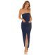 Rochie de blugi lunga, din bumbac, albastra, mulata, cu umerii goi, Bridde 4 - jojofashion.ro