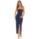 Rochie de blugi lunga, din bumbac, albastra, mulata, cu umerii goi, Bridde 6 - jojofashion.ro