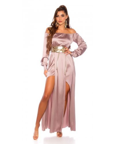 Rochie de ocazie eleganta lunga din satin cappuccino Gul Rochii lungi, Rochie de ocazie eleganta lunga din satin cappuccino Gul - jojofashion.ro