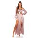 Rochie de ocazie eleganta lunga din satin cappuccino Gul 2 - jojofashion.ro