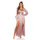 Rochie de ocazie eleganta lunga satin cappuccino Gul 2 - jojofashion.ro