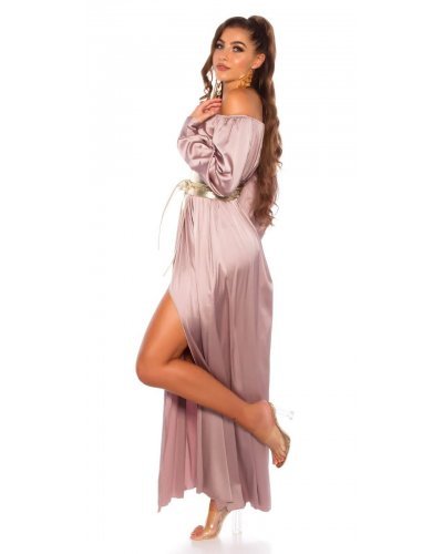 Rochie de ocazie eleganta lunga din satin cappuccino Gul Rochii lungi, Rochie de ocazie eleganta lunga din satin cappuccino Gul - jojofashion.ro