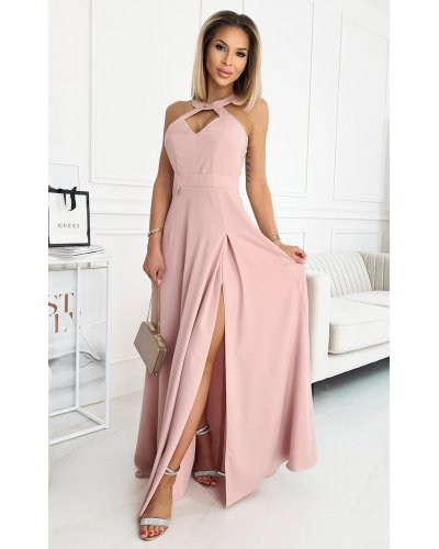 Rochie de ocazie eleganta lunga roz pal Elizabeth