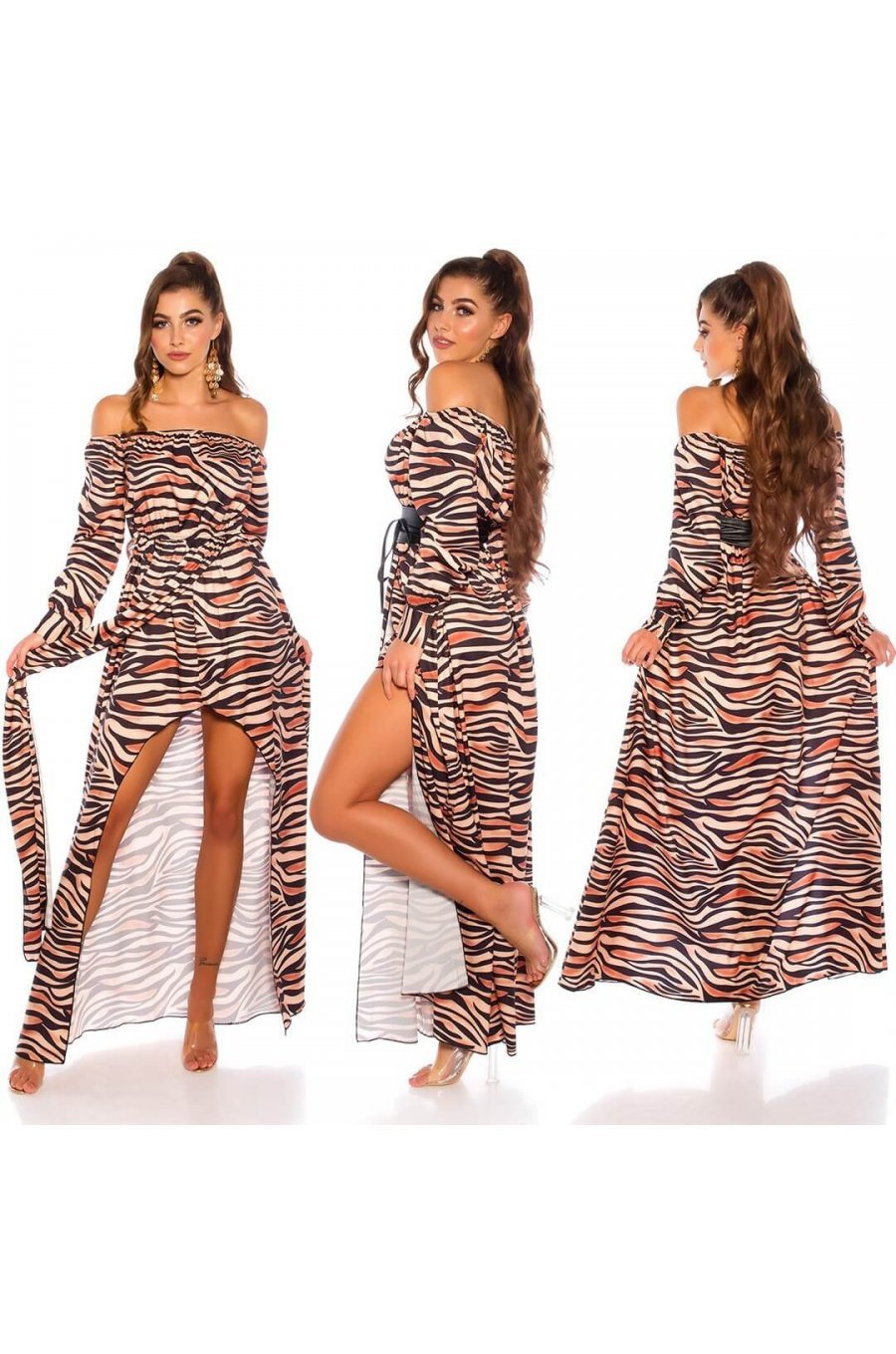 Rochie de ocazie eleganta lunga din satin animal print zebra Gul 4 - jojofashion.ro