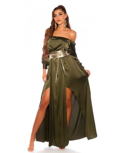Rochie de ocazie eleganta lunga din satin kaki Gul Rochii satin, Rochie de ocazie eleganta lunga din satin kaki Gul - jojofashion.ro