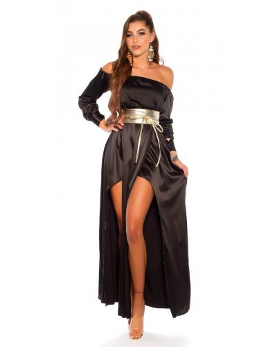 Rochie de ocazie eleganta lunga neagra din satin Gul Rochii, Rochie de ocazie eleganta lunga neagra din satin Gul - jojofashion.ro