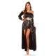 Rochie de ocazie eleganta lunga neagra din satin Gul 2 - jojofashion.ro