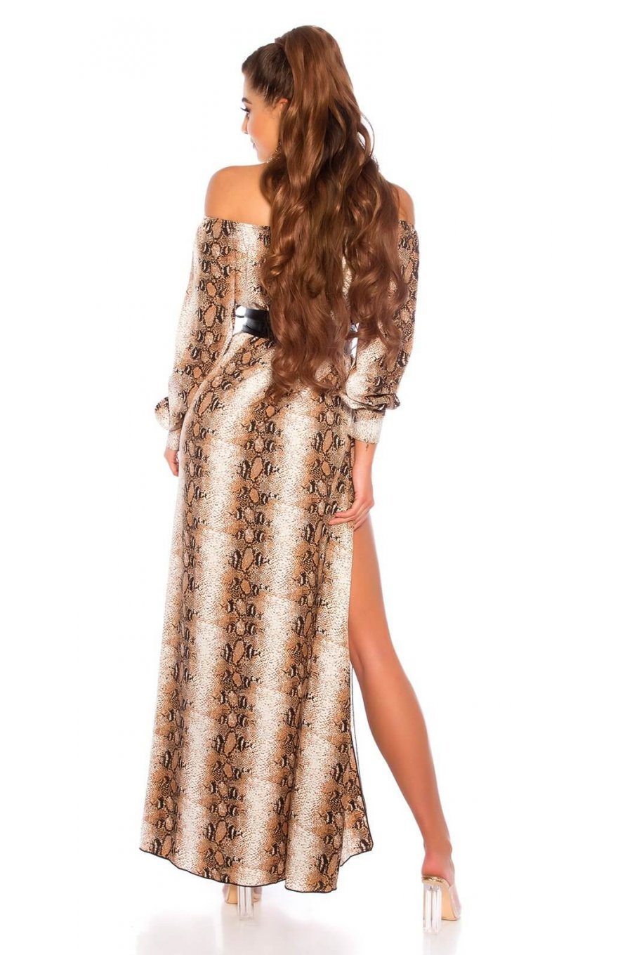 Rochie de ocazie eleganta lunga din satin snake print vaporoasa Gul 4 - jojofashion.ro