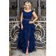 Rochie lunga din tul bleumarin cu pene  Dana 3 - jojofashion.ro