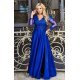 Rochie de ocazie eleganta lunga in marimi mari brocard albastru regal Carmen 3 - jojofashion.ro