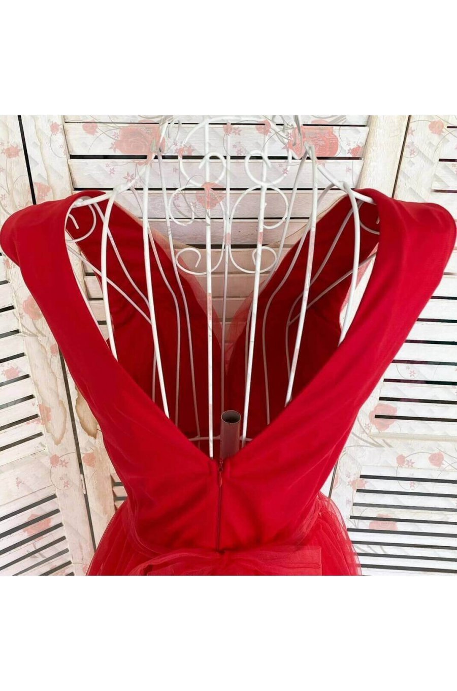 Rochie lunga rosie din tulle Adele 2 - jojofashion.ro