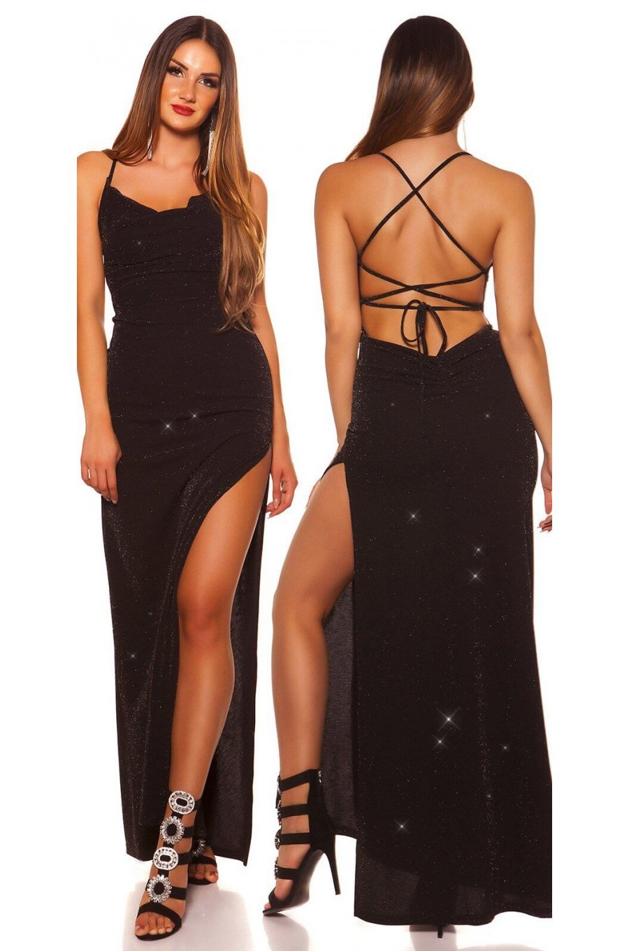 Rochie de seara eleganta lunga, neagra, cu spate gol, mulata, Leyla  1 - jojofashion.ro