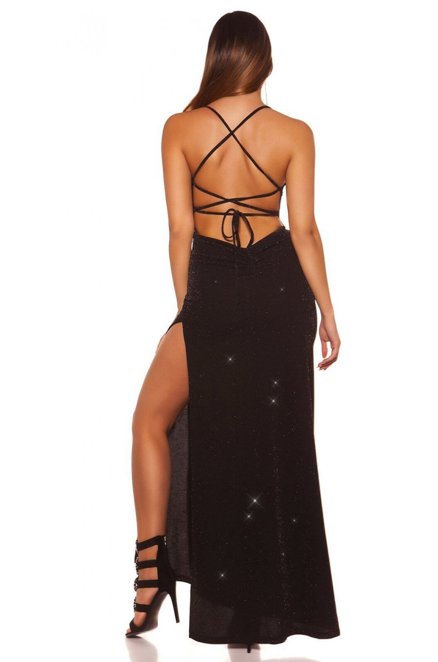 Rochie de seara eleganta lunga, neagra, cu spate gol, mulata, Leyla  4 - jojofashion.ro