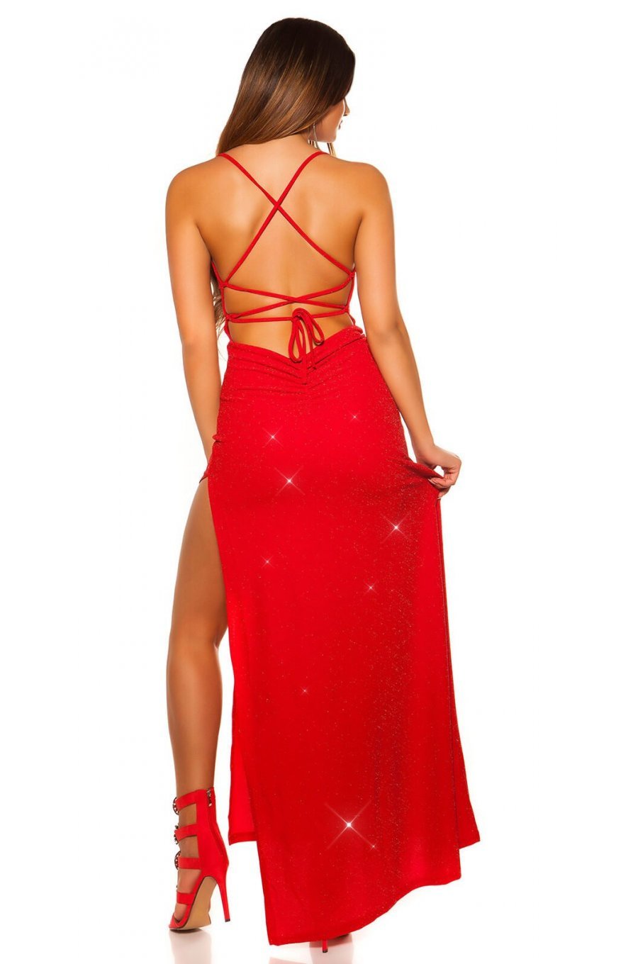 Rochie de seara eleganta lunga, rosie, mulata, cu spate gol, Leyla 4 - jojofashion.ro