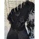 Rochie de seara eleganta lunga tafta neagra si dantela 3D Carolyne 3 - jojofashion.ro