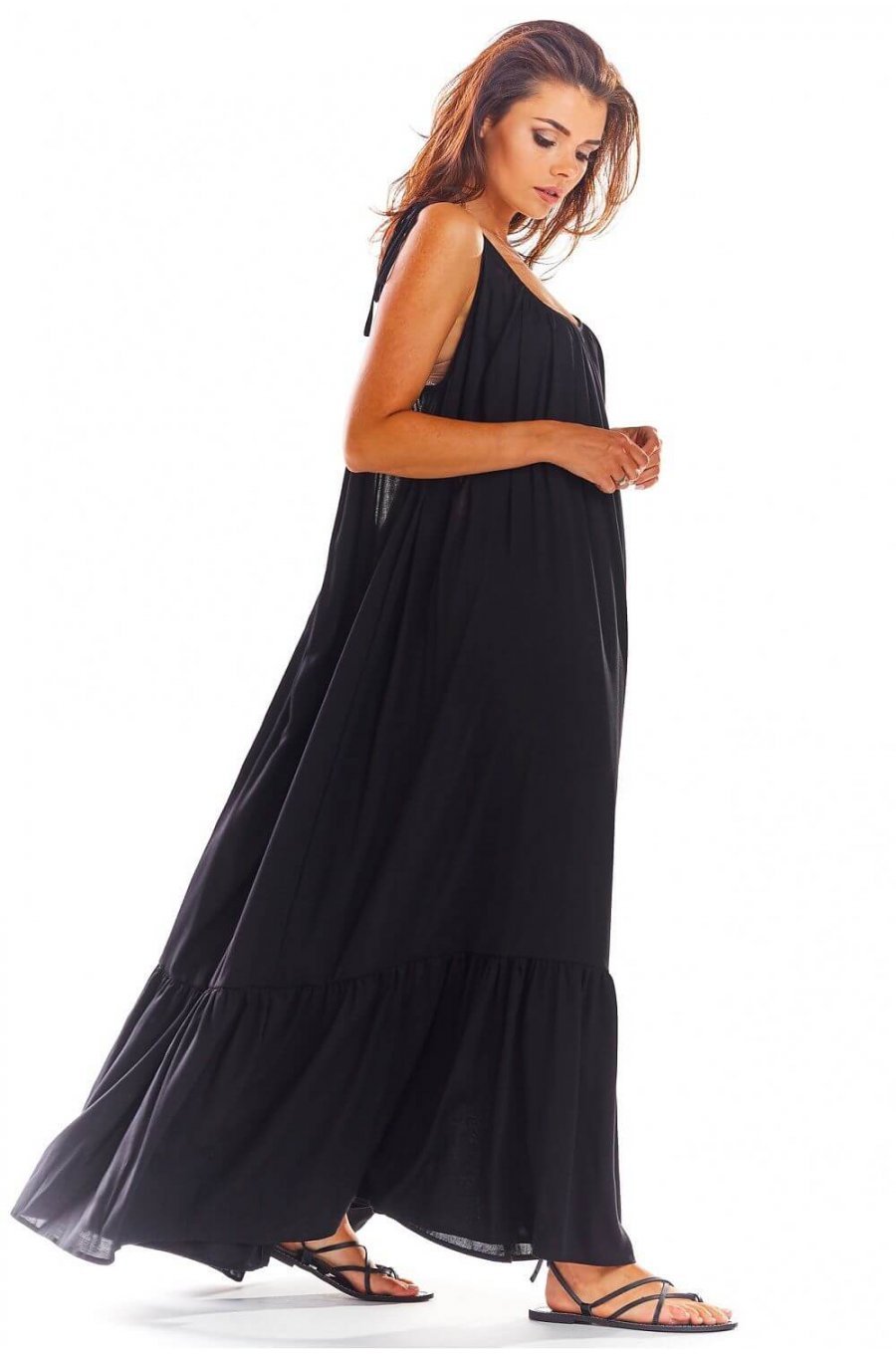 Rochie lunga de vara neagra vaporoasa oversize Francina 3 - jojofashion.ro