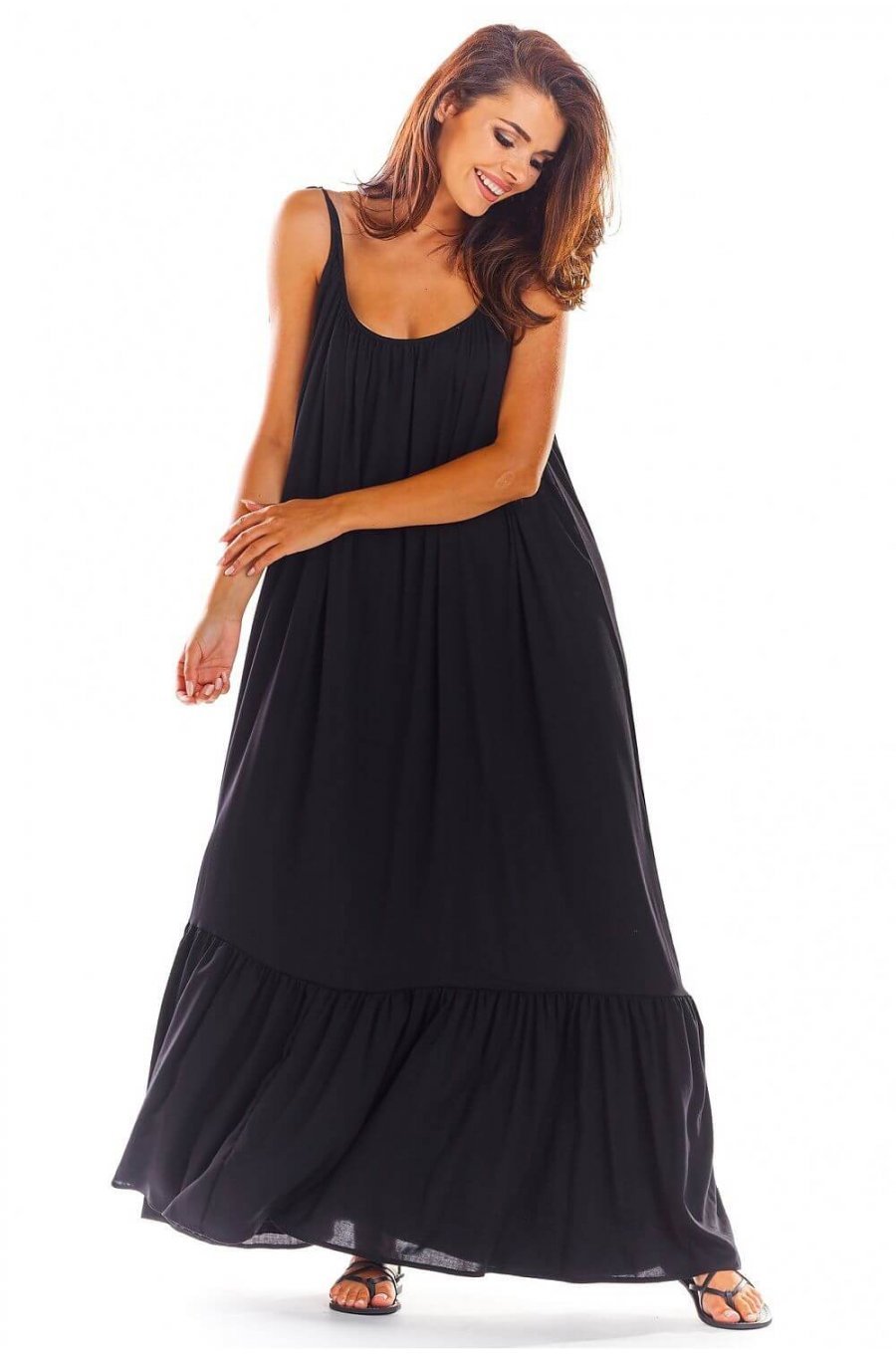 Rochie lunga de vara neagra vaporoasa oversize Francina 1 - jojofashion.ro