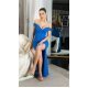 Rochie lunga albastra, mulata, cu umerii goi, crapata pe picior, Berda 4 - jojofashion.ro