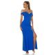 Rochie lunga albastra, mulata, cu umerii goi, crapata pe picior, Berda 5 - jojofashion.ro