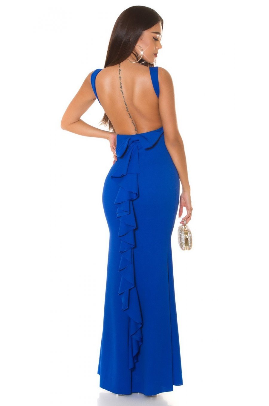 Rochie lunga, albastra, mulata, tip sirena, cu spatele gol, Lace 5 - jojofashion.ro